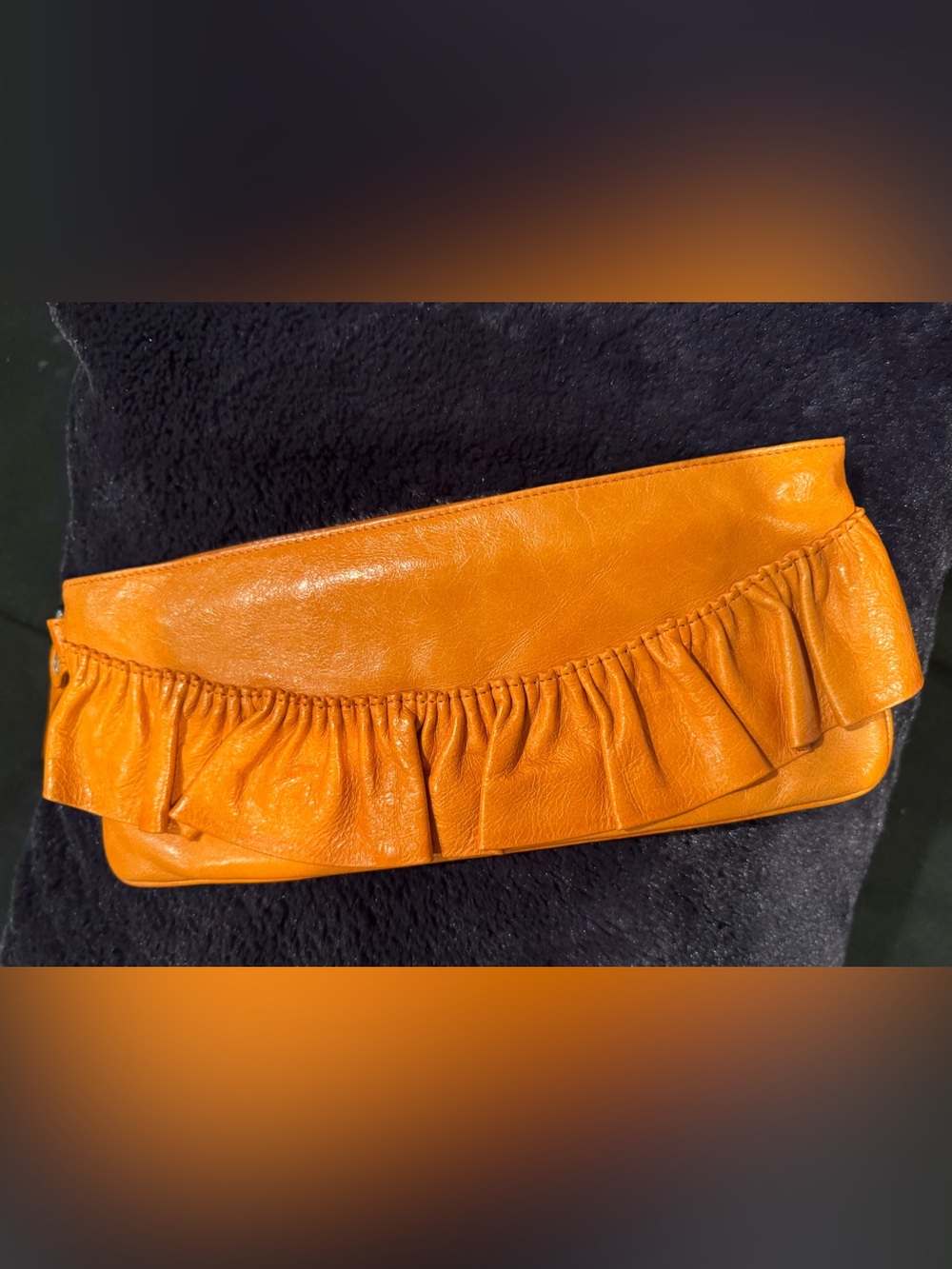 HOBO Orange Leather Ruffle Clutch